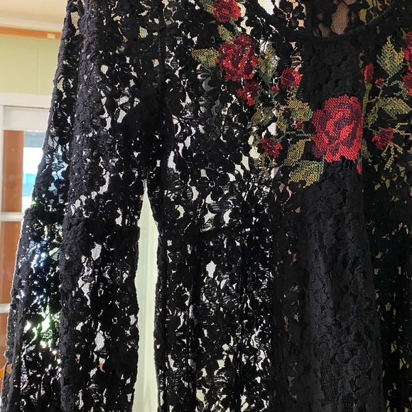 Forever 21 Black Lace Dress Overlay with cross-stitch red rose design - Picture 2 of 16